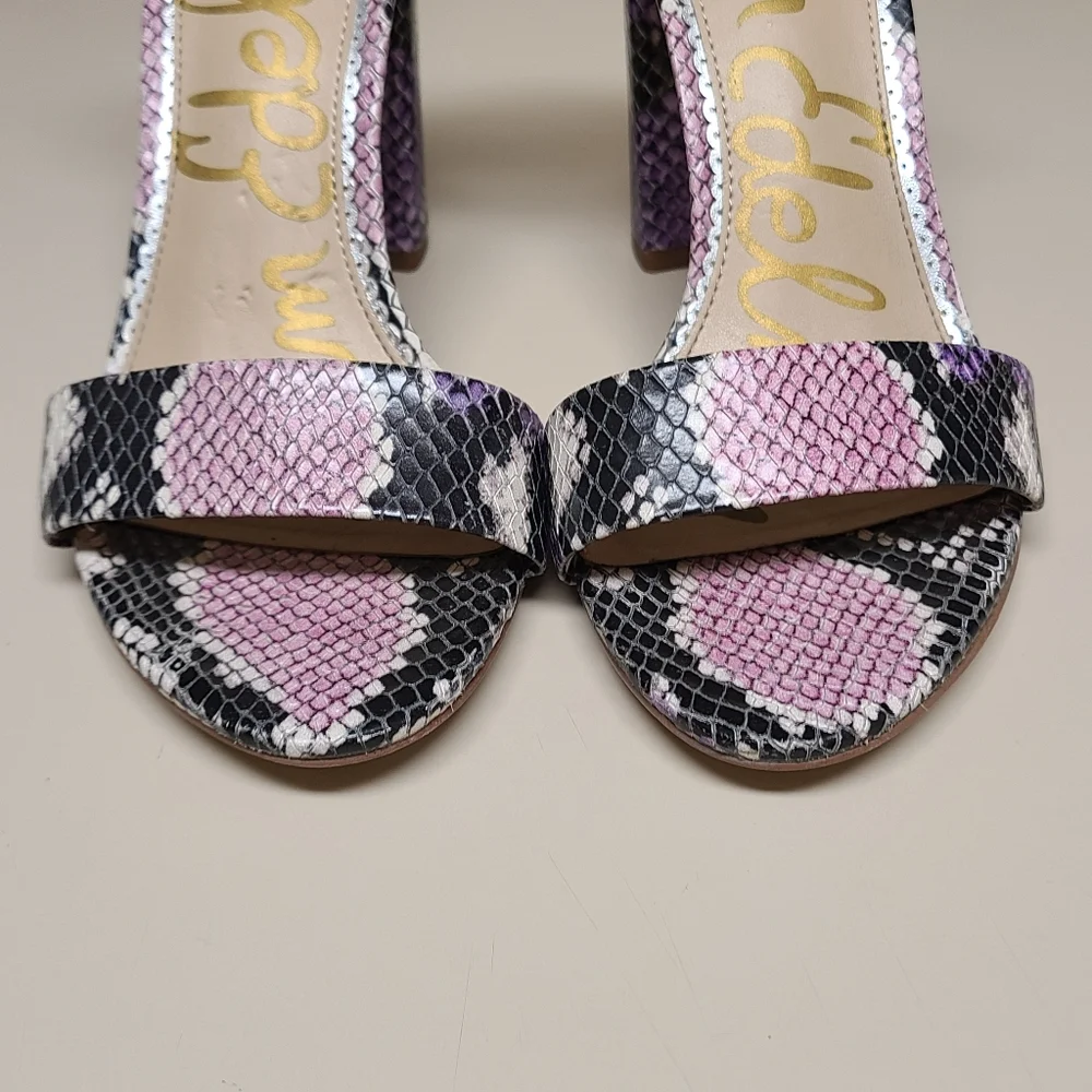 Sam Edelman Yaro snakeskin leather block heel sandals size 7 - Picture 3 of 12
